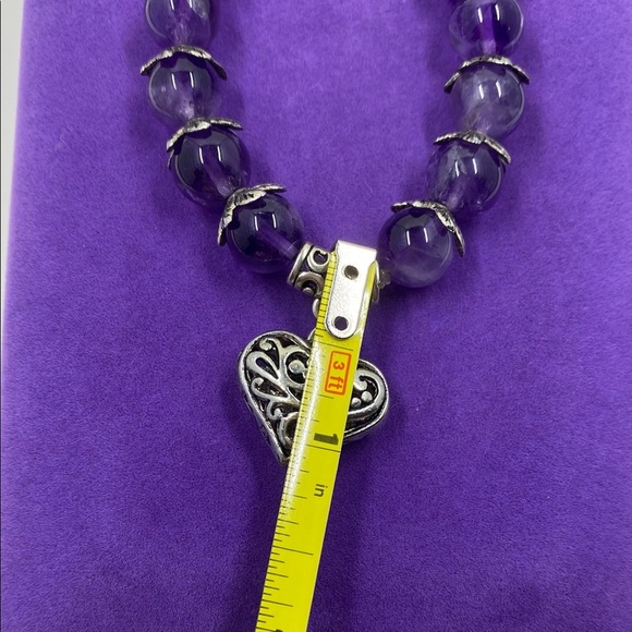 💛 Classic Purple Amethyst Beaded with Heart Charm Bracelet - Picture 5 of 5